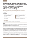 Научная статья на тему 'ASSOCIATION OF ANXIETY AND DEPRESSION WITH OBJECTIVE AND SUBJECTIVE COGNITIVE DECLINE IN OUTPATIENT HEALTHCARE CONSUMERS WITH COVID-19: А CROSS-SECTIONAL STUDY'