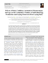 Научная статья на тему 'Effects of Body Condition, Anatomical Measurement, and Age on the Cumulative Number of Individual Egg Production and Laying Pattern in First Laying Hens'