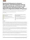 Научная статья на тему 'EMOTIONAL RESPONSE TO HUMOUR PERCEPTION AND GELOTOPHOBIA AMONG HEALTHY INDIVIDUALS AND PATIENTS WITH SCHIZOPHRENIA AND DEPRESSION, WITH SIGNS OF A HIGH CLINICAL RISK OF PSYCHOSIS'