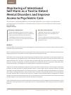 Научная статья на тему 'MONITORING OF INTENTIONAL SELF-HARM AS A TOOL TO DETECT MENTAL DISORDERS AND IMPROVE ACCESS TO PSYCHIATRIC CARE'