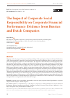 Научная статья на тему 'THE IMPACT OF CORPORATE SOCIAL RESPONSIBILITY ON CORPORATE FINANCIAL PERFORMANCE: EVIDENCE FROM RUSSIAN AND DUTCH COMPANIES'